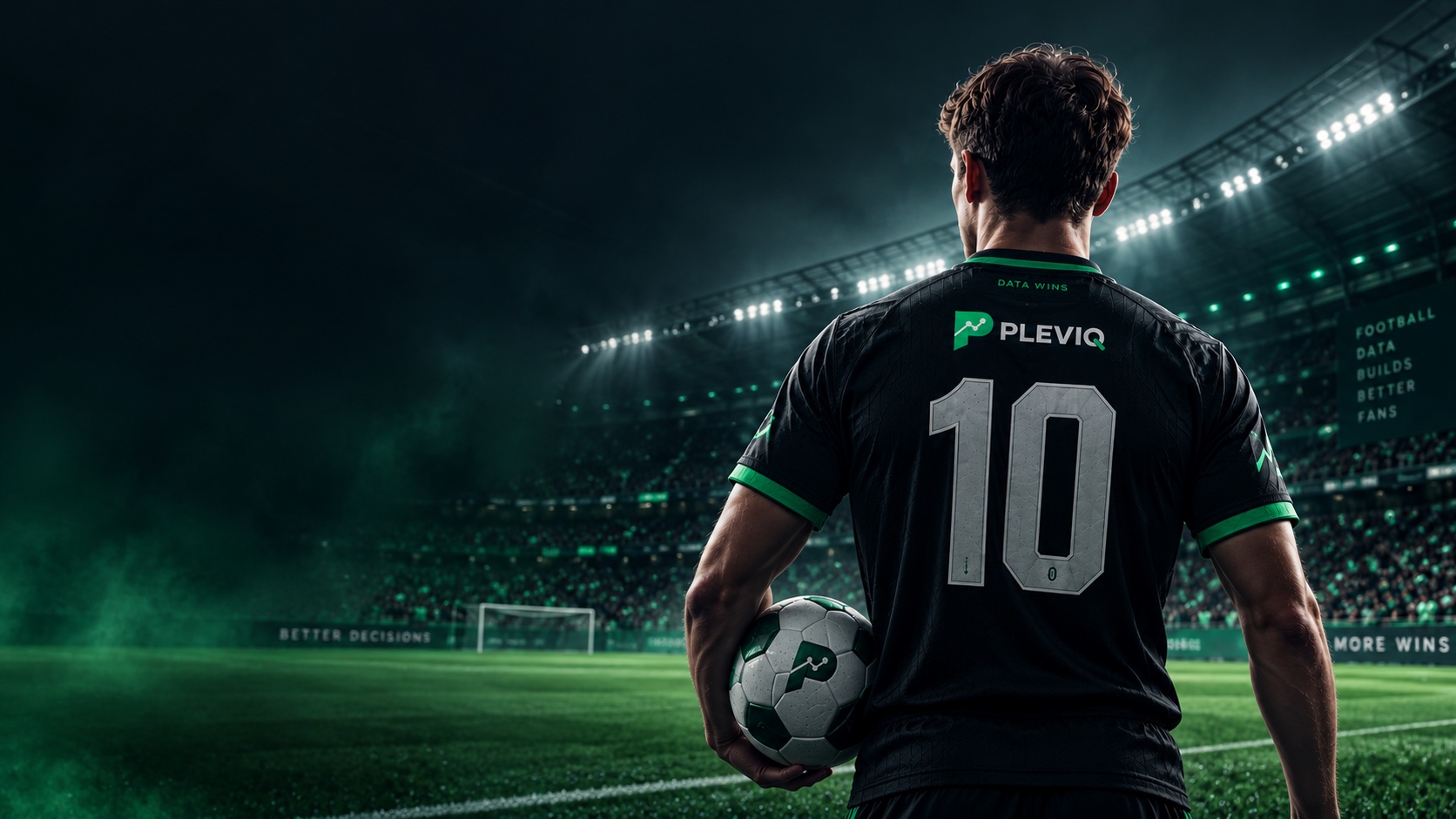 Voetballer in een verlicht stadion